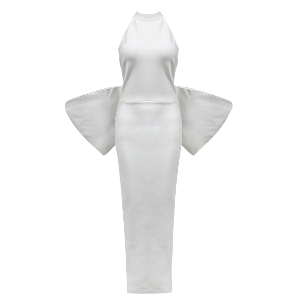 Robe une pièce moulante à gros nœud et couleur unie