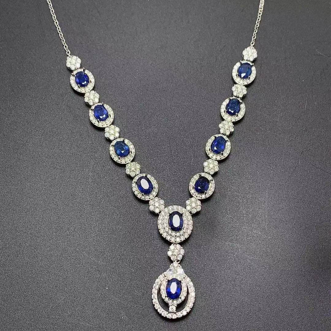 Collar de zafiro natural de Sri Lanka con incrustaciones de plata 925