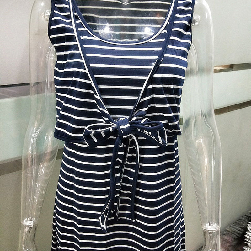 Vestido de lactancia con cuello redondo y rayas, de moda europea y americana, con cordones