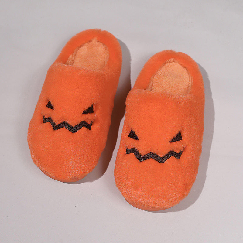 Chaussons mignons en forme de citrouille pour Halloween, pantoufles d'hiver chaudes en peluche pour chambre à coucher, pantoufles décontractées, confortables et douillettes pour l'intérieur