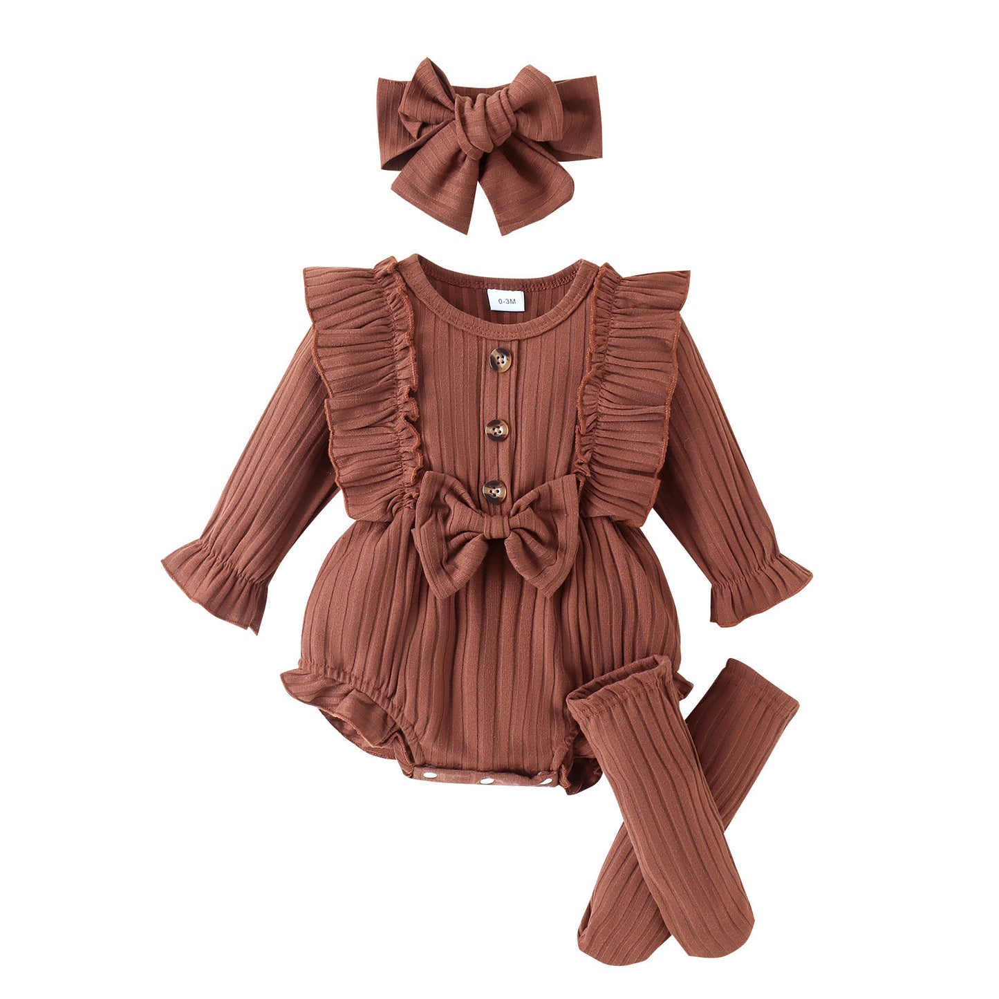 Combinaison triangle siamoise à manches longues et rayures profondes pour filles, simple et tendance, avec nœud papillon et chaussettes longues