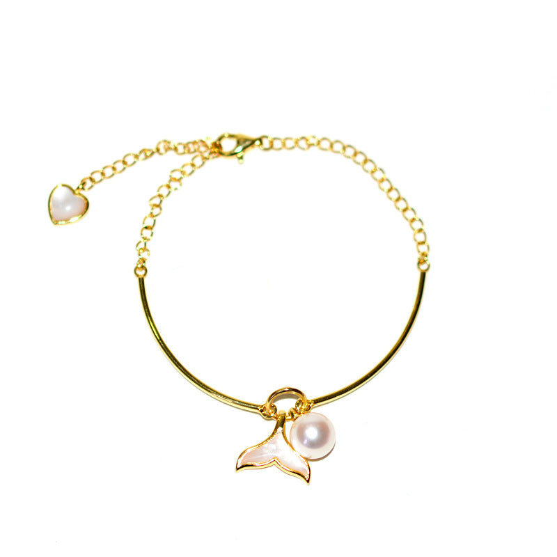 Ensemble de perles d'eau douce en argent S925, pendentif et bracelet en forme de queue de poisson