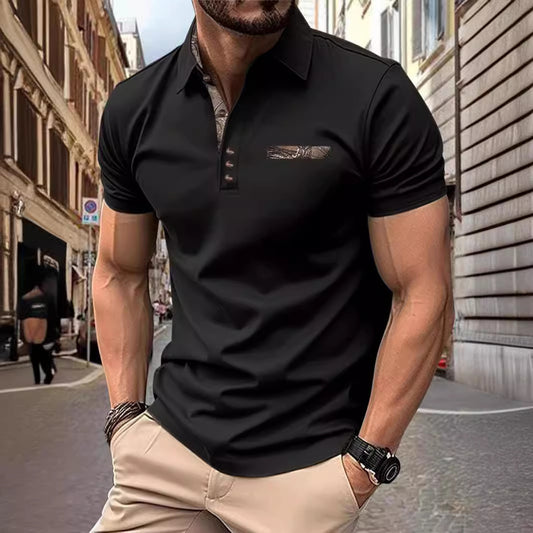 Camiseta deportiva de manga corta con solapa y botones para hombre