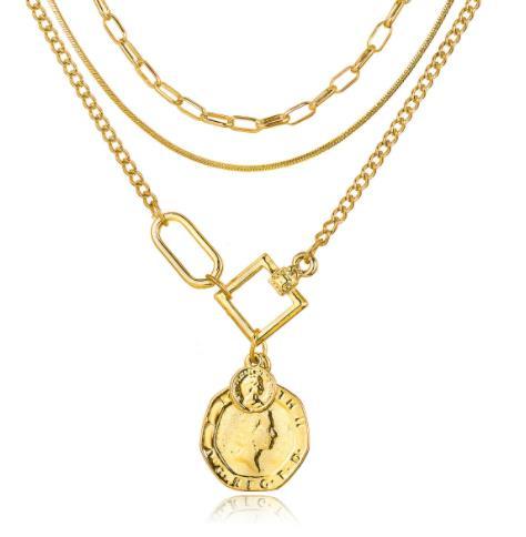 Collar con colgante de retrato de moneda estilo hip hop punk de múltiples capas