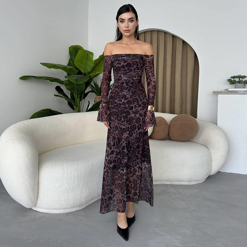 Robe à manches cloche et épaules dénudées, imprimé léopard et imprimé floral, mode féminine