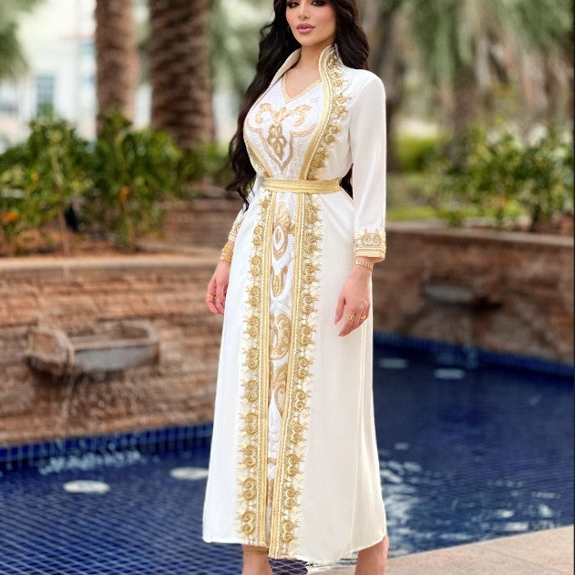 Gold Lace Sequined Embroidered Pearl Embroidery Dress