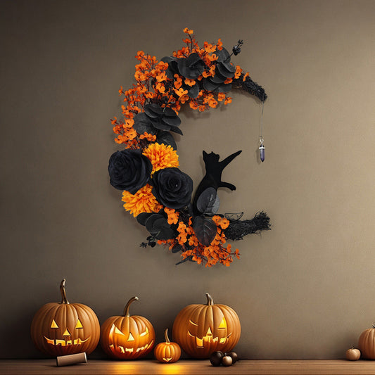 Décorations de guirlande de chat lunaire d'Halloween