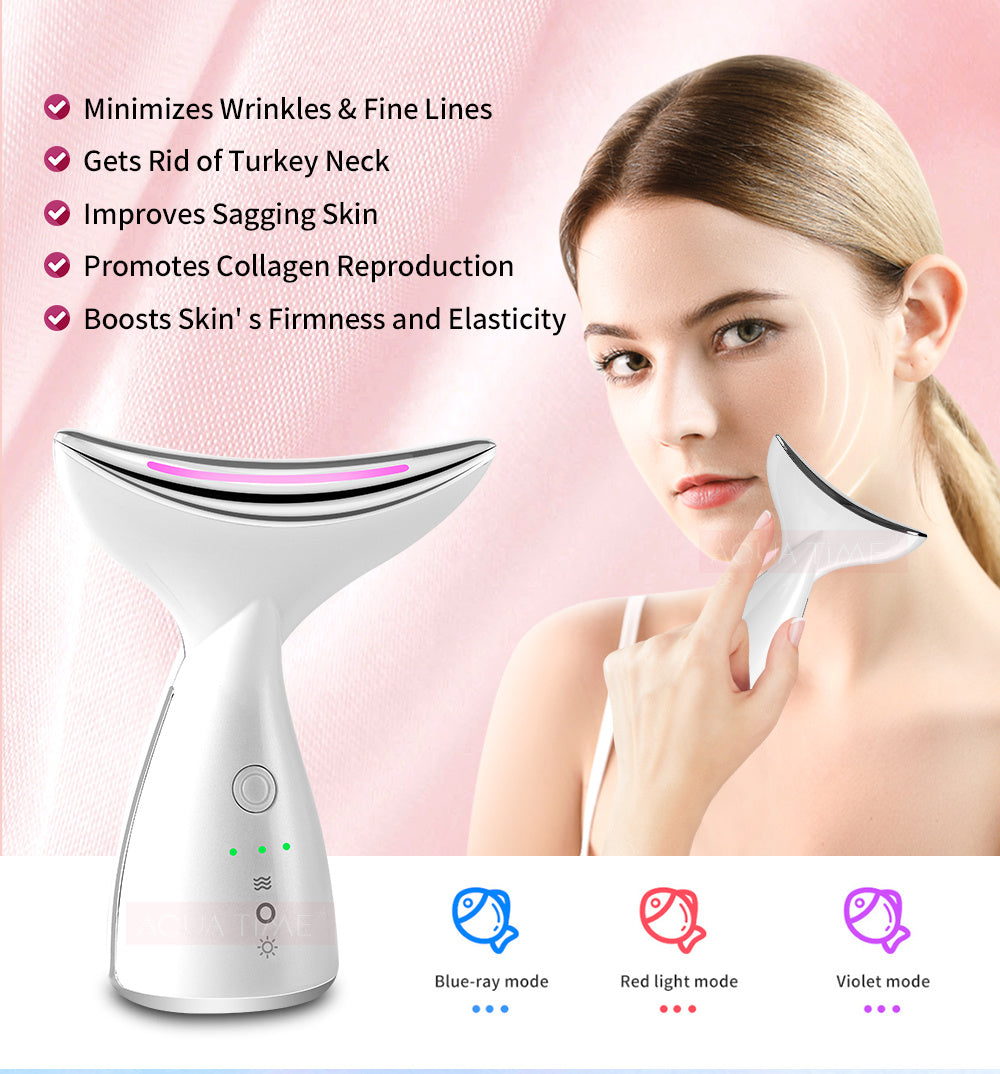 Dispositivo de belleza facial de cuello microcorriente EMS con 3 colores terapia de fotones LED estiramiento de la piel Reduce los dispositivos de estiramiento facial de papada