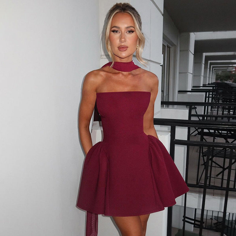 Robe tube sexy avec fermeture éclair au dos, robe courte tendance pour soirée