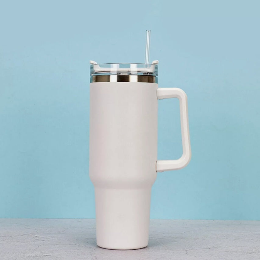 Vaso de agua de acero inoxidable, taza con asa de 40 onzas, botella aislada con paja, taza duplicada
