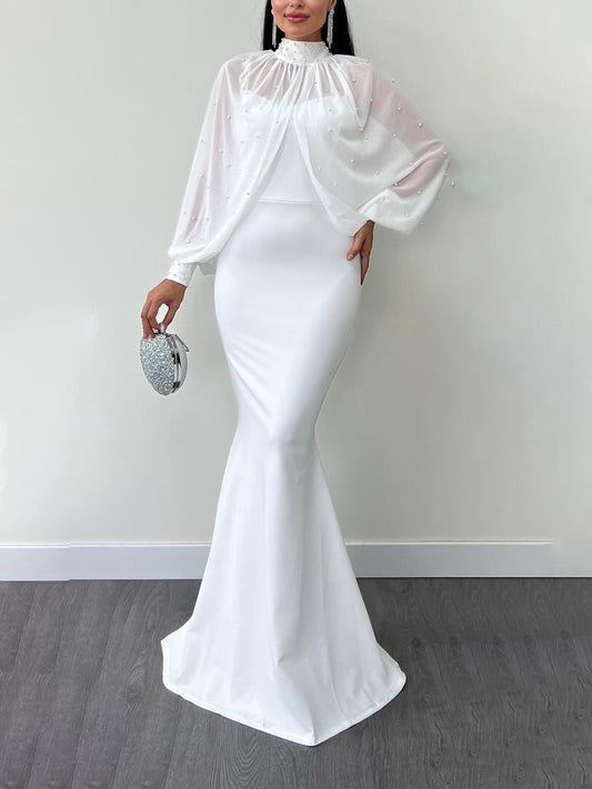 Ensemble deux pièces robe à bretelles en maille et perles à col licou