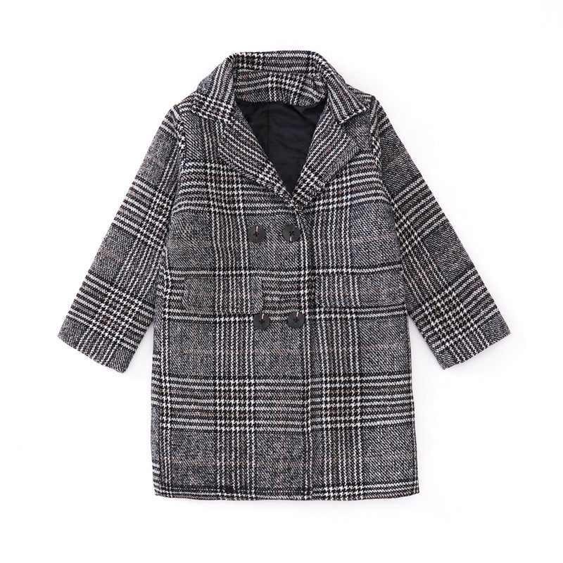 Manteau pied-de-poule gris à carreaux pour fille