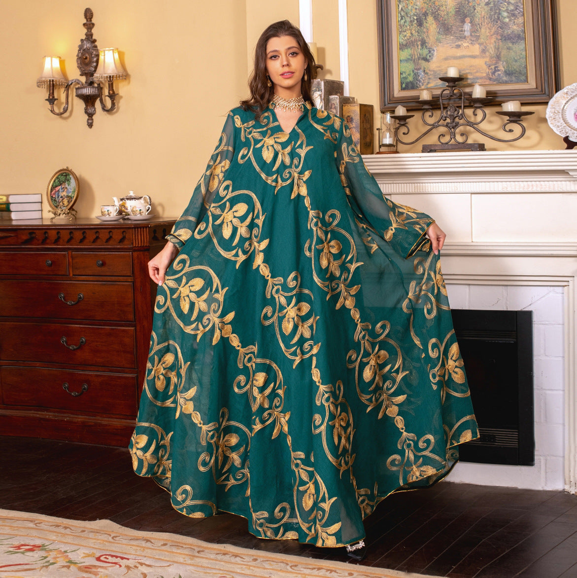 Robe en maille brodée arabe de Dubaï, mode musulmane pour dîner et fête