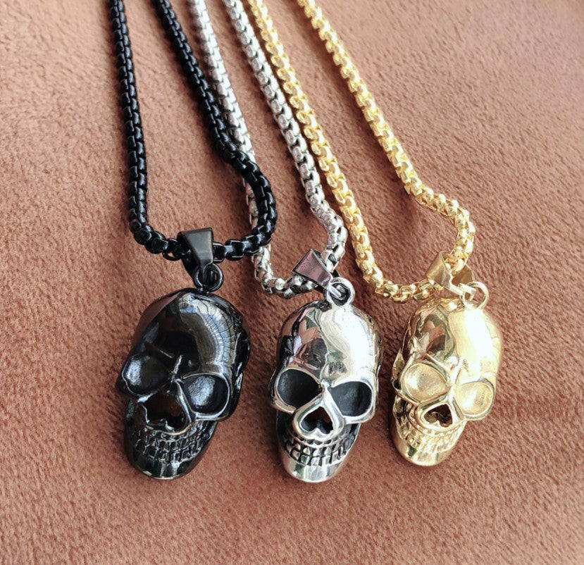 Collier tête de mort Halloween, style punk, accessoire tendance pour homme, en acier titane