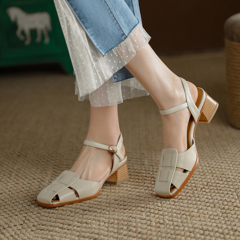 Zapatos sencillos de tacón medio y punta cuadrada para mujer