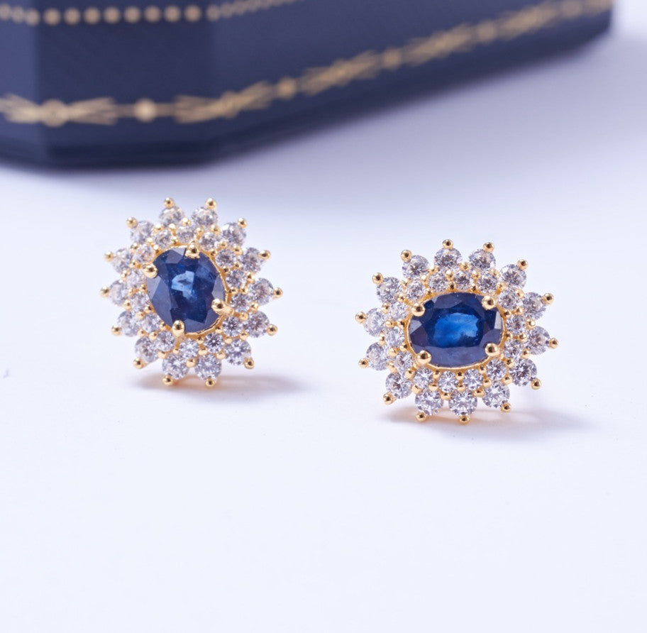 Pendientes Moda Zafiro Dorado Plata 925