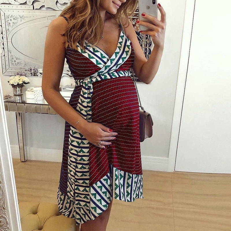 Vestido de maternidad con tirantes y estampados europeos y americanos