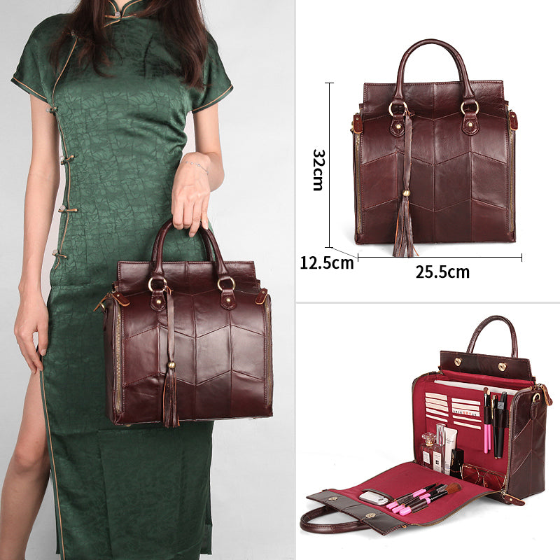 Bolso de hombro portátil multifuncional de cuero genuino