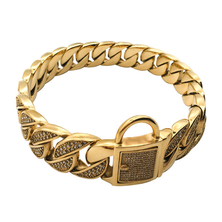 Collar para perro de oro rosa, cadena de acero inoxidable con diamantes de imitación para perro, collar para mascota