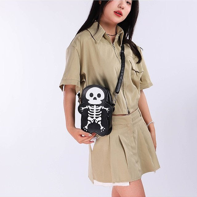 Sac bandoulière motif tête de mort pour Halloween, tendance, amusant et mignon, pour femme, petit sac pour téléphone