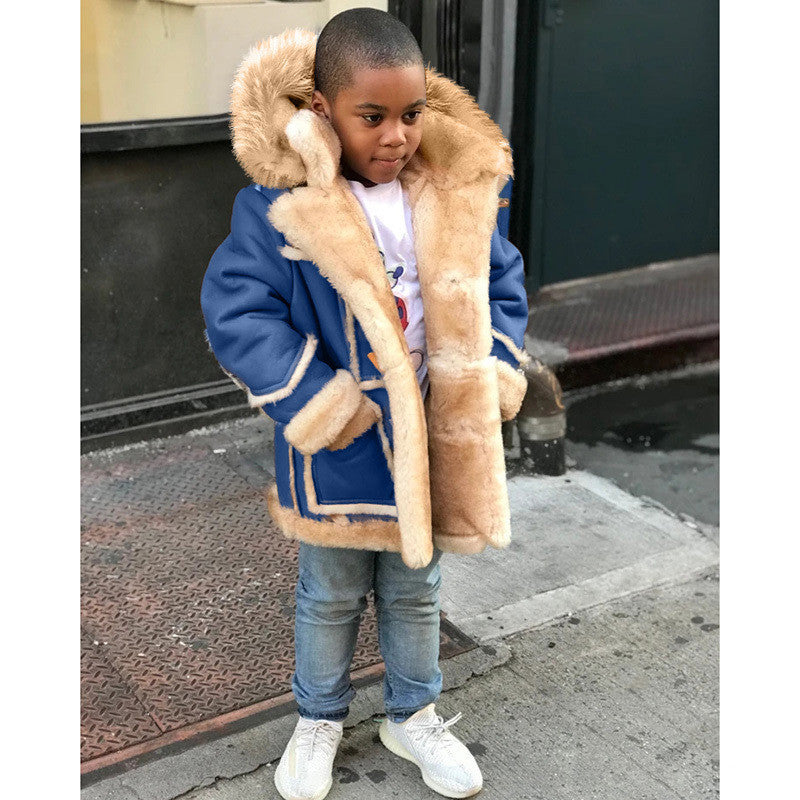 Veste à capuche tendance tout-en-un en fourrure chaude pour garçon