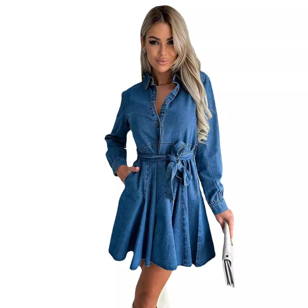 Jupe parapluie décontractée en jean cintrée et amincissante pour femme