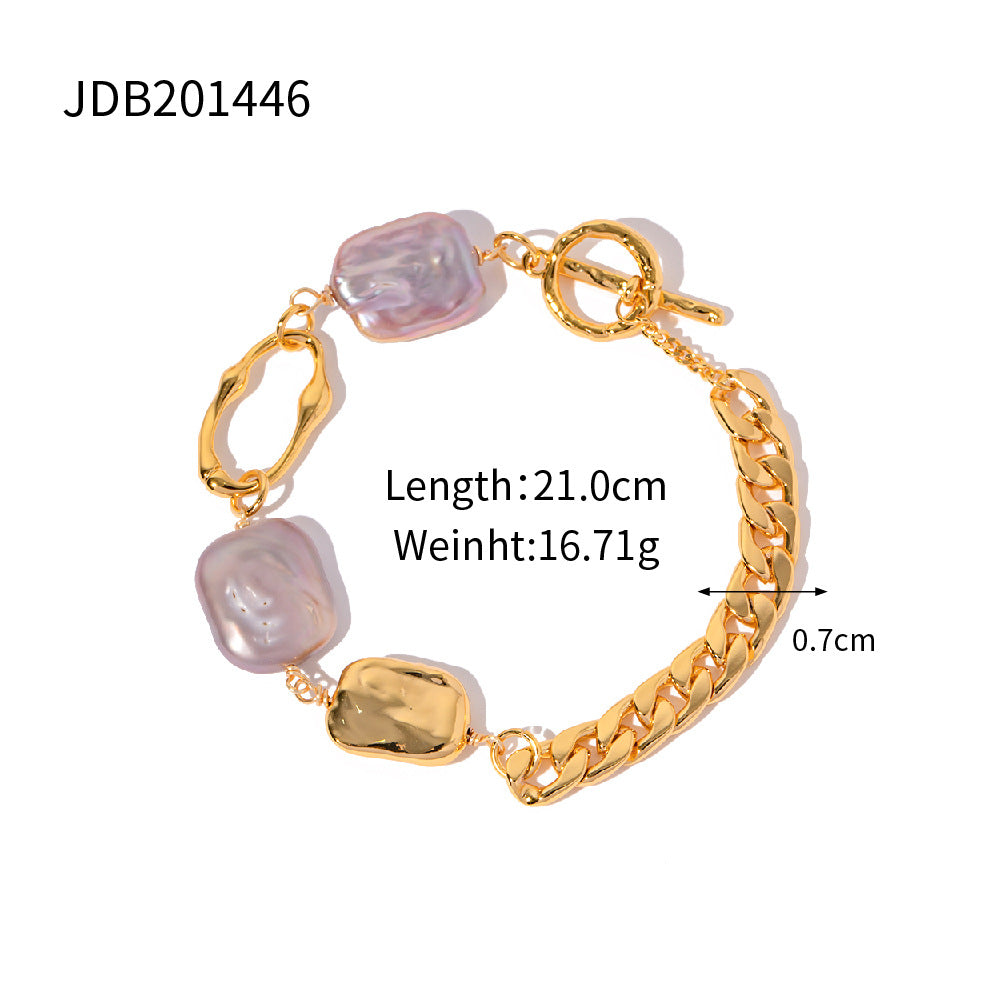 Pulsera de mujer con cadena de eslabones cubanos, barroco, pastel, perla natural, cuadrado irregular