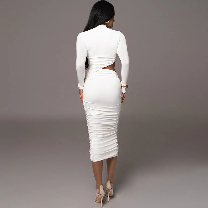 Women's Long Sleeve Sexy Cutout Pleated Tight Dress