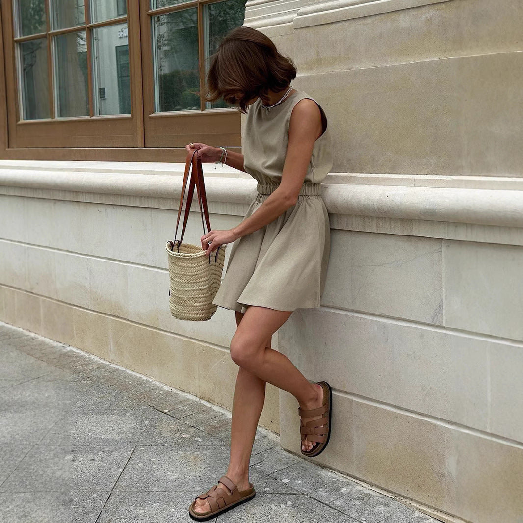Cotton And Linen Comfortable Short Skirt Casual Suit Women