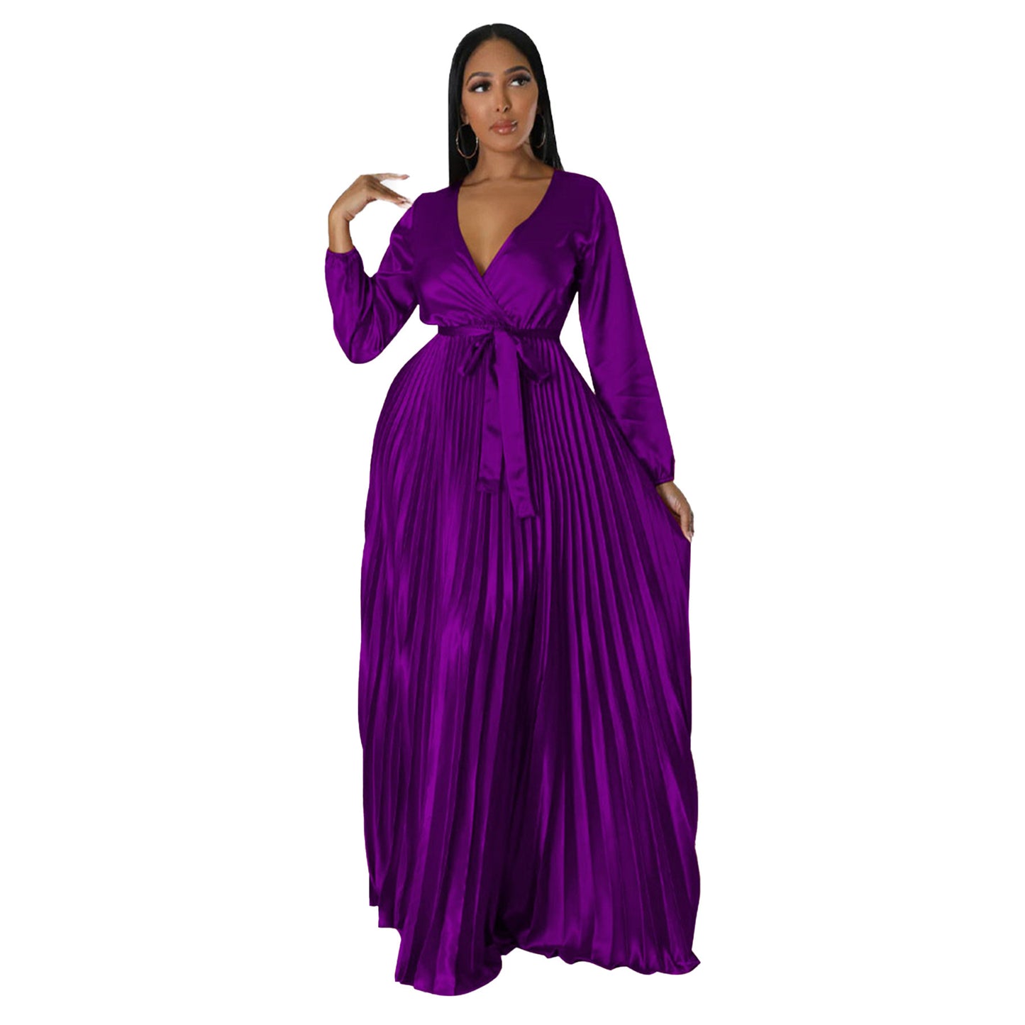 Robe plissée à manches lanternes pour femme