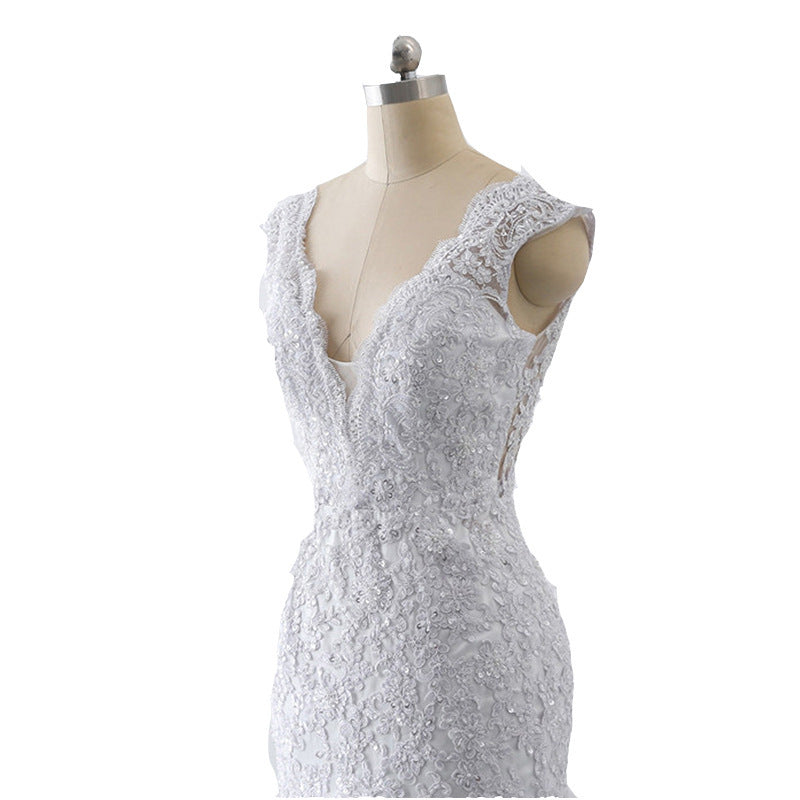 Vestido de novia ligero de sirena sexy retro francés de lujo