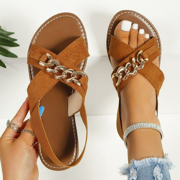Sandales à chaînes, chaussures plates d'été pour l'extérieur