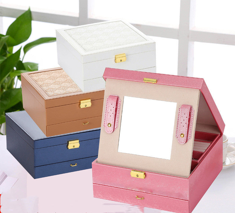 Boîte de rangement multifonctionnelle pour bijoux en cuir PU