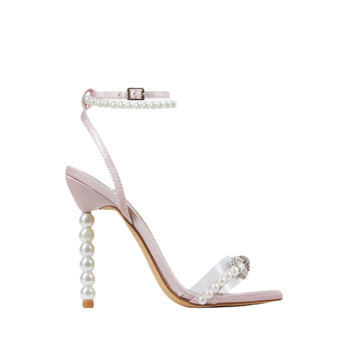 Chaussures à talons aiguilles et bout carré, avec nœud en strass et bride en perles, pour femmes européennes et américaines, grandes tailles