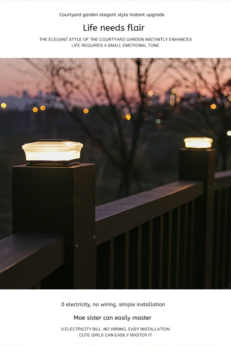Faros delanteros de columna cuadrada con energía solar para patios al aire libre