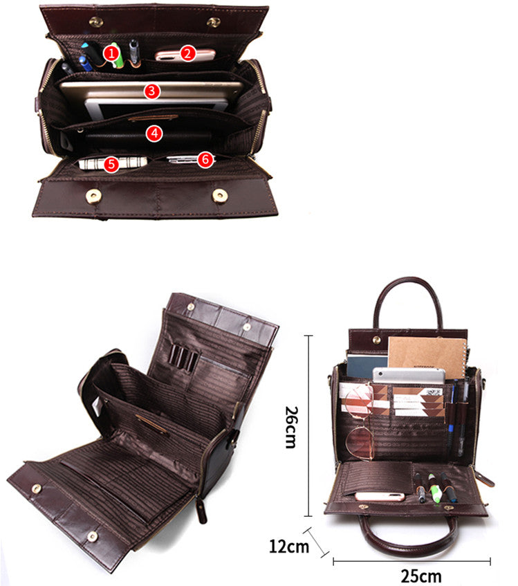 Bolso de hombro portátil multifuncional de cuero genuino