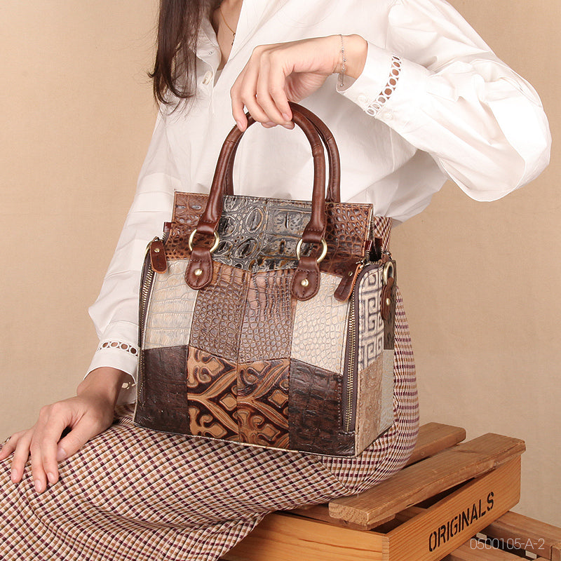 Bolso de hombro portátil multifuncional de cuero genuino