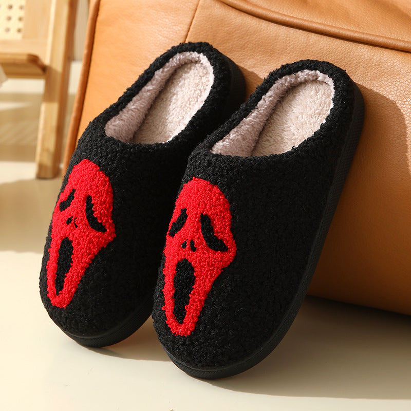 Chaussons d'hiver chauds à imprimé tête de mort pour Halloween, pantoufles d'intérieur en coton pour hommes et femmes