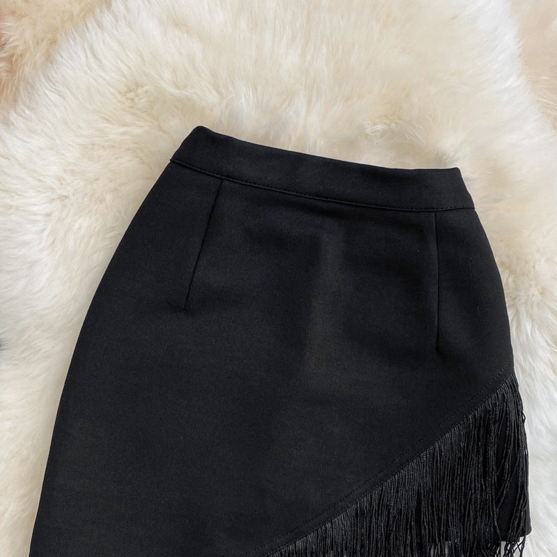 Jupe taille haute à pompons pour femme, nouvelle jupe élastique aux hanches