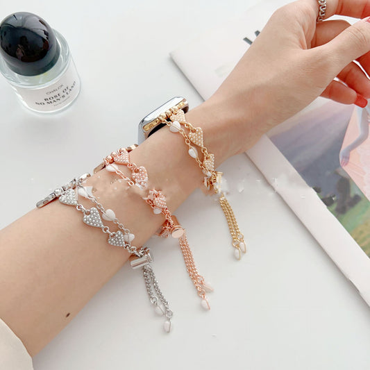 Pulsera Love Con Cadena De Perlas Correa De Metal
