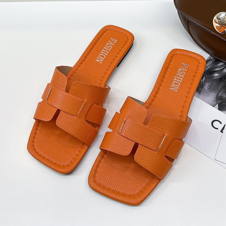 Leather Outer Wear Square Head Sandals