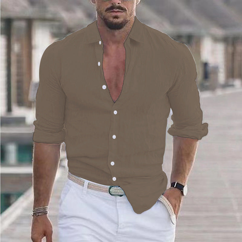 Camisa de lino para hombre Camisa con botones Camisa playera de color liso