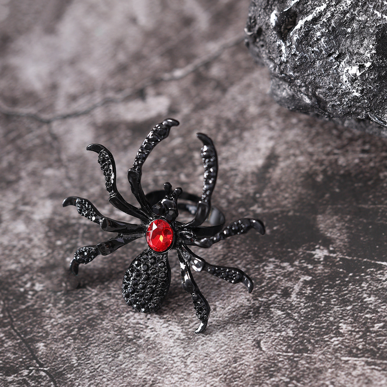 Anillo de araña de Halloween con diamantes de imitación, personalidad, anillos abiertos de moda para mujeres, accesorios de joyería