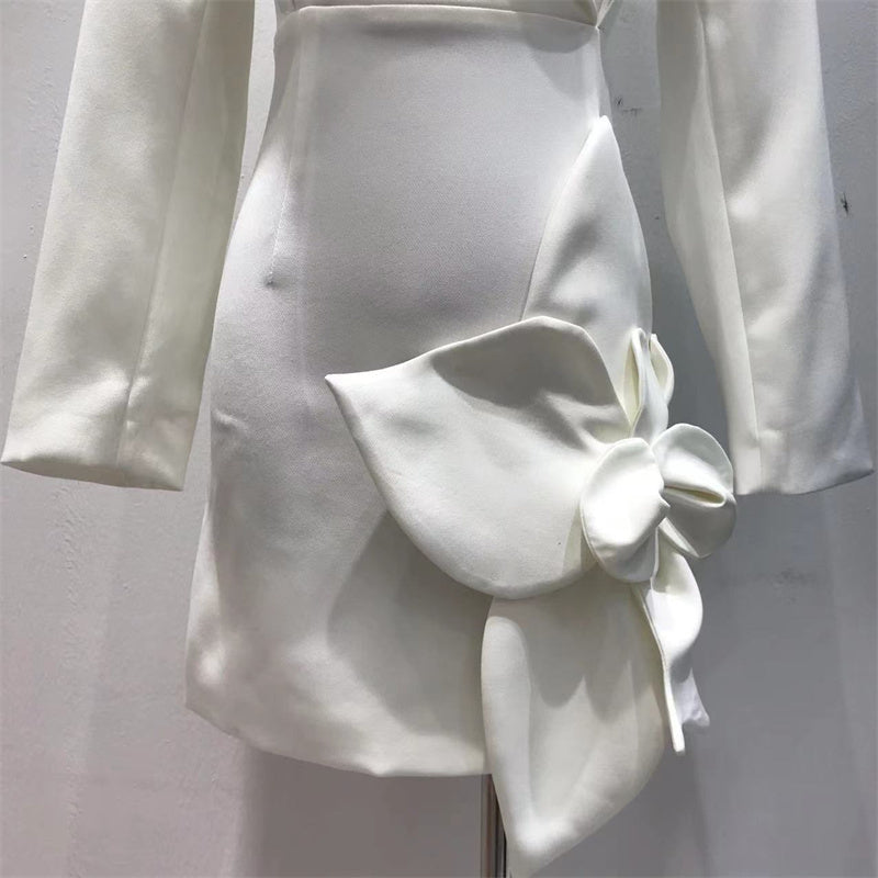 Women's Temperament Three-dimensional Flowers Waist Lapel Dress