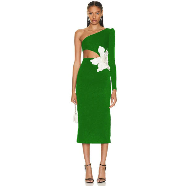 Vestido ajustado con decoración de flores y diseño de diosa de los sentidos elevados