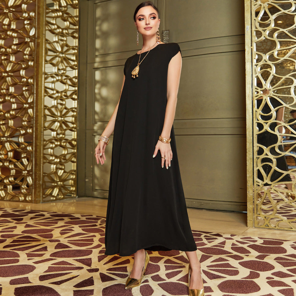 Robe brodée deux pièces à paillettes et plumes de phénix noires et dorées