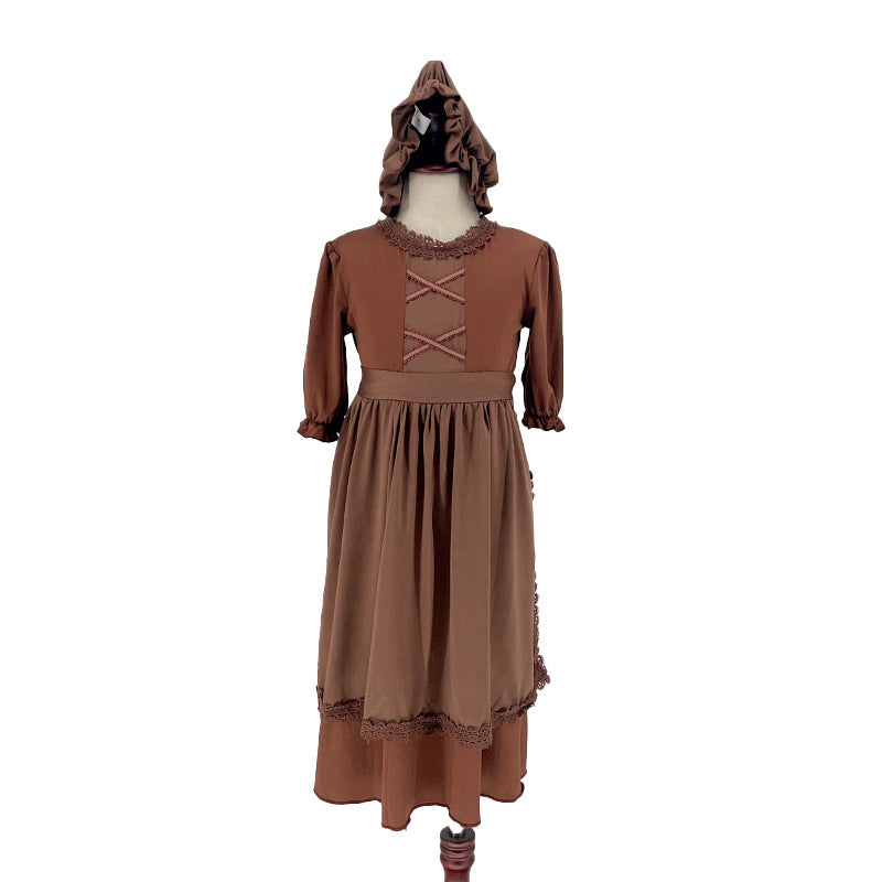 Costume civil médiéval pour enfants, colonie européenne, vêtements de cosplay pauvres, costumes de performance pour vieille grand-mère