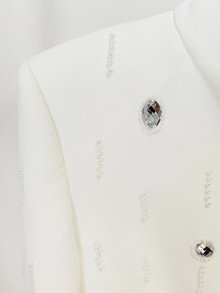 Ensemble deux pièces robe mi-longue courte incrustée de diamants et de perles de l'industrie lourde
