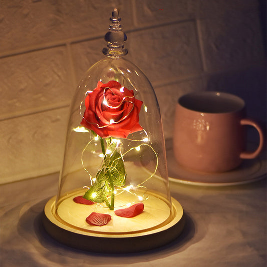 Rose en verre avec lumière LED pour la Saint-Valentin