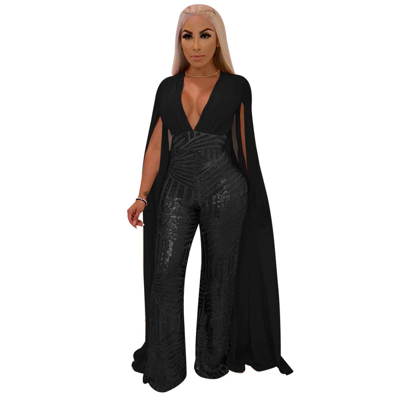 Traje de moda de vestido de noche con lentejuelas sexy europeo y americano